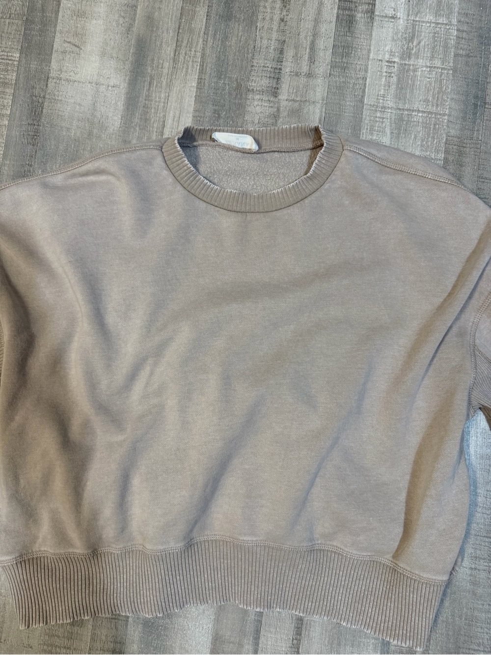 Zenana Women’s Medium Taupe Fleece Oversized Cropped Crewneck Sweatshirt Ribbed
